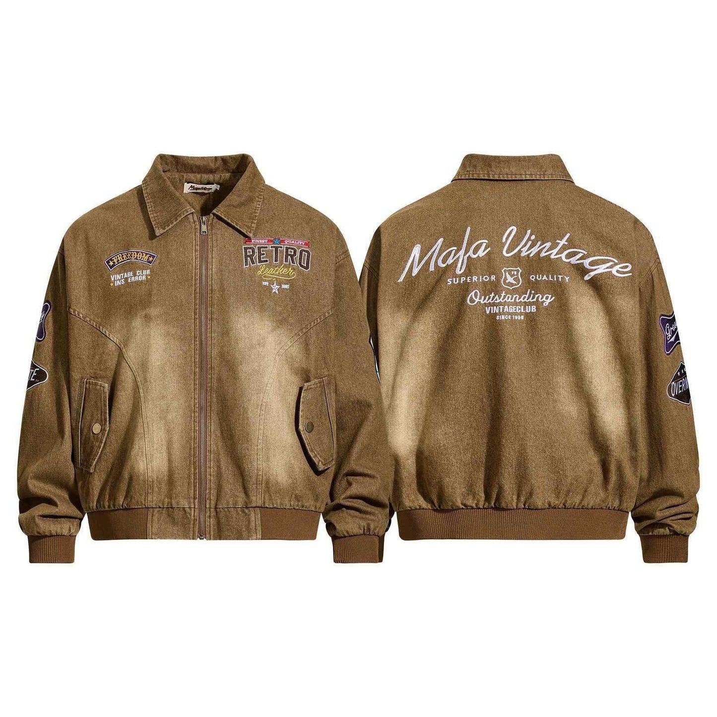 Retro Letter Embroidery Streetwear Cargo Jacket for Men | MuddyStock Originals