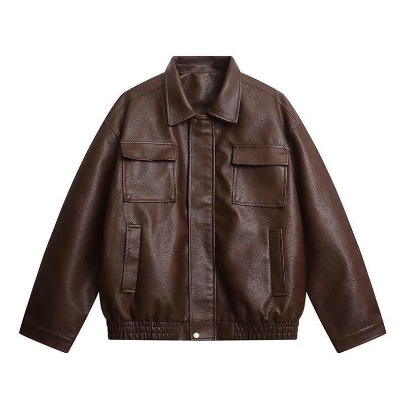 Metal Zipper PU Leather Jacket for Men | MuddyStock Originals Dark Brown