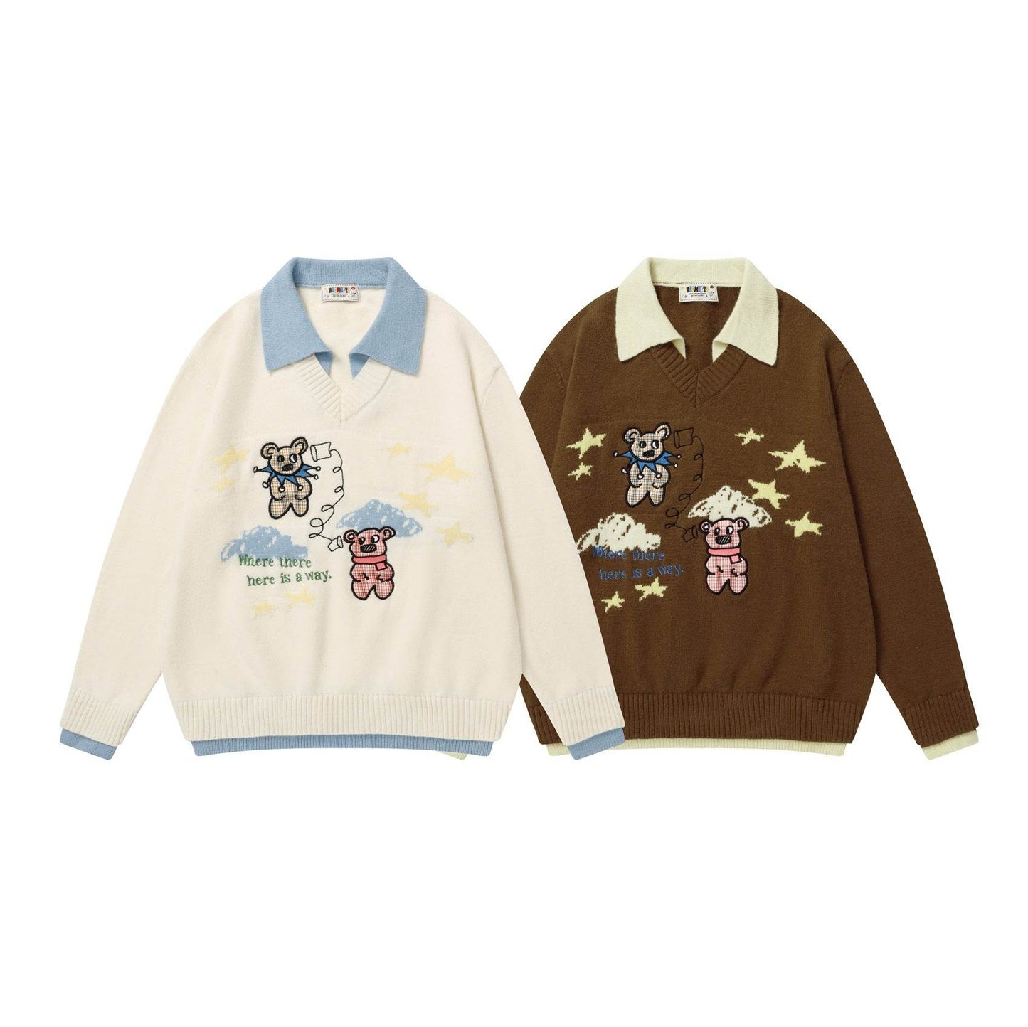 Retro Bear Print Turn-Down Collar Sweater For Men And Women | MuddyStock Originals MuddyStock