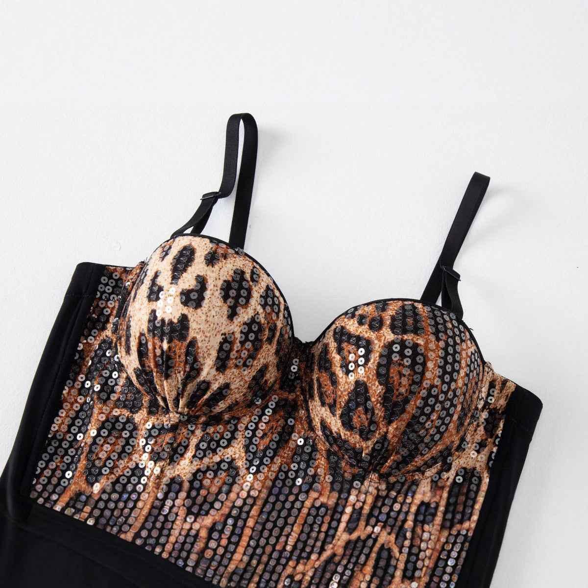 Sequined leopard print outerwear fishbone strapless top | MuddyStock Originals