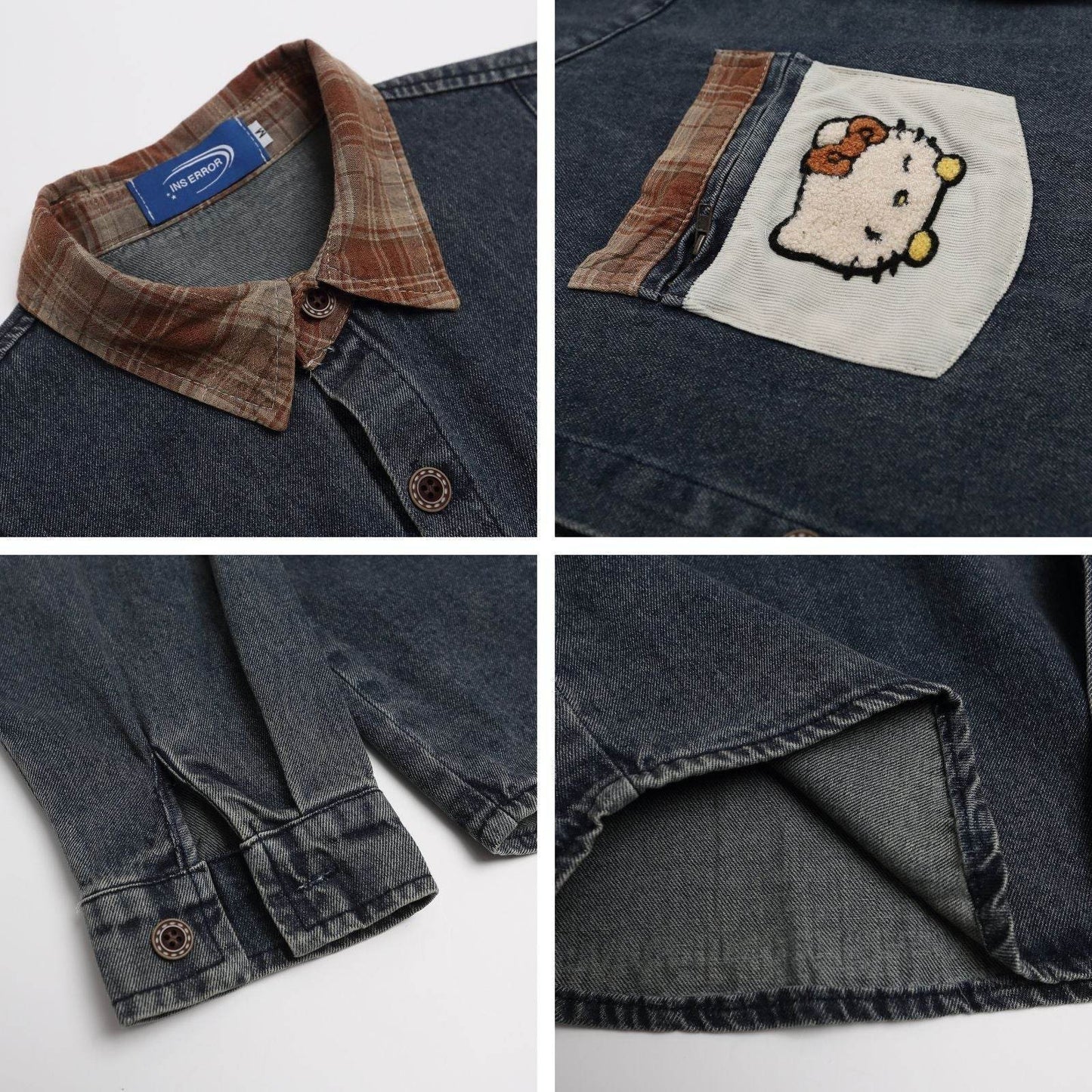 Retro Cartoon Embroidery Denim Long Sleeve Shirt For Women | MuddyStock Originals MuddyStock