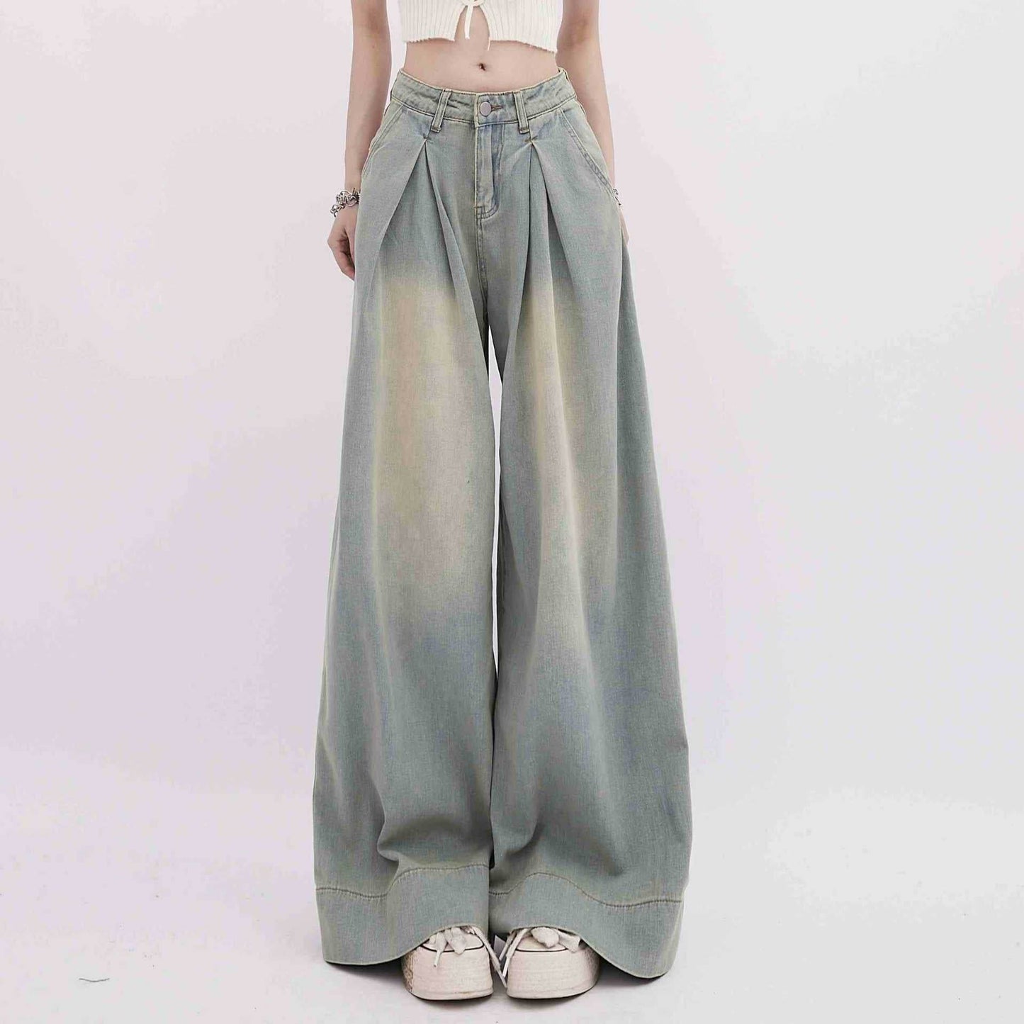 American Retro Worn Jeans Women's High Street Loose MuddyStock