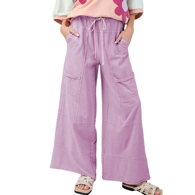 Pure Color Washed Multi-pocket Slacks Pink