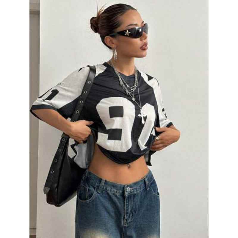Sports Style Printed Contrast Color Mesh Short-sleeved T-shirt Jersey SVLTX TGBH1 MuddyStock