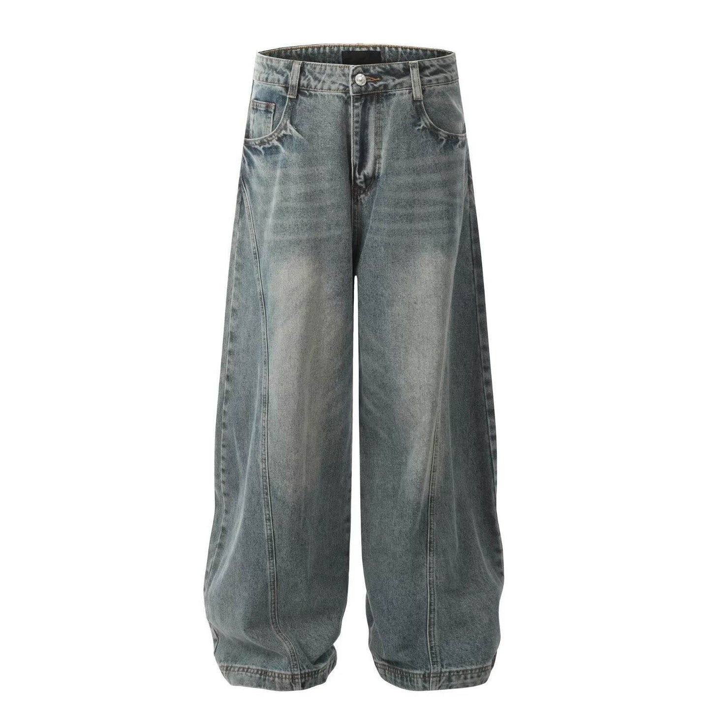 American Retro Washed Distressed Machete Design Jeans For Men And Women MuddyStock