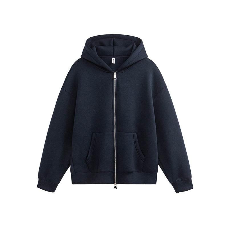 Air Layer Hooded Cardigan Sweater Same Style Navy Blue MuddyStock
