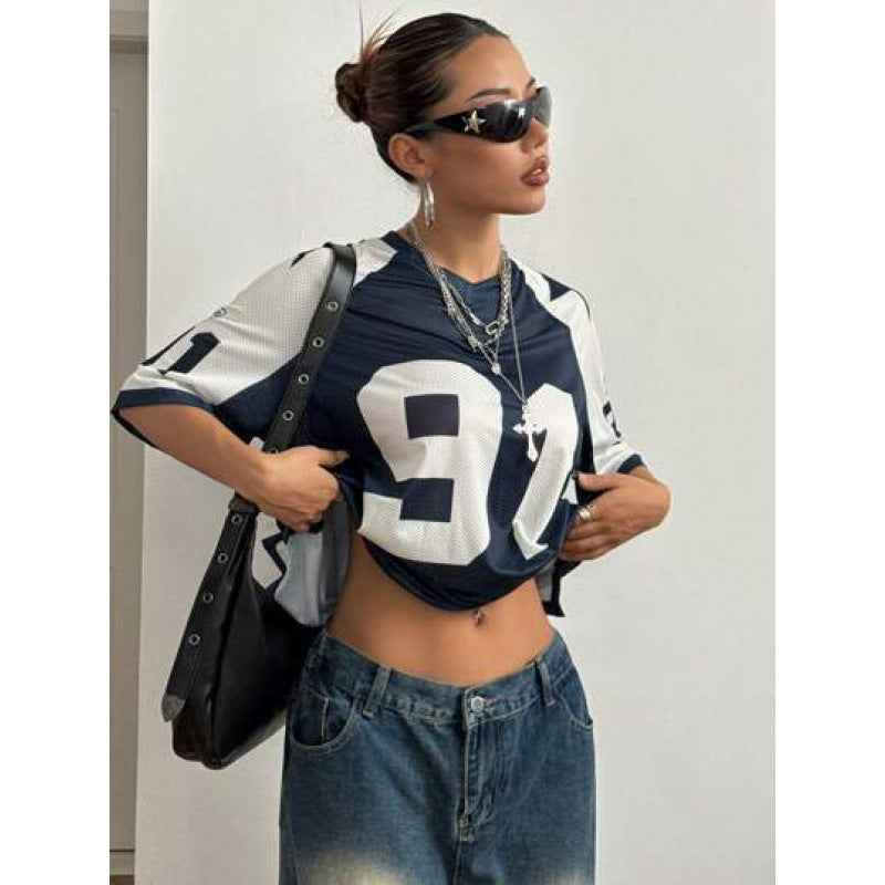 Sports Style Printed Contrast Color Mesh Short-sleeved T-shirt Jersey SVLTX TGBH2 MuddyStock