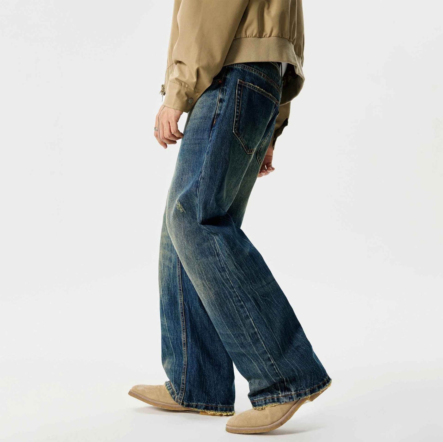 Street Scrape Water Pattern Simple Loose Micro-flared Jeans For Men MuddyStock