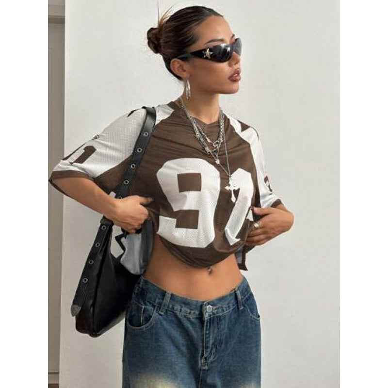 Sports Style Printed Contrast Color Mesh Short-sleeved T-shirt Jersey SVLTX TGBH4 MuddyStock