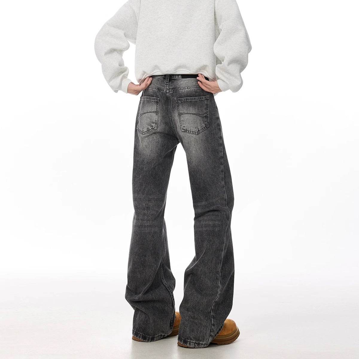 Retro Straight Leisure Washed-out Smoky Gray Jeans For Men MuddyStock