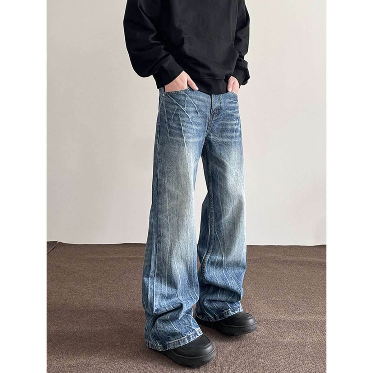 American Retro Lightning Blue Straight Jeans For Men MuddyStock