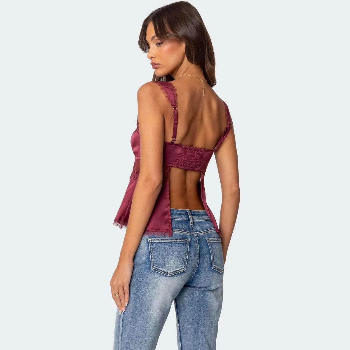 Stitching Lace Spaghetti-strap Camisole Top MuddyStock