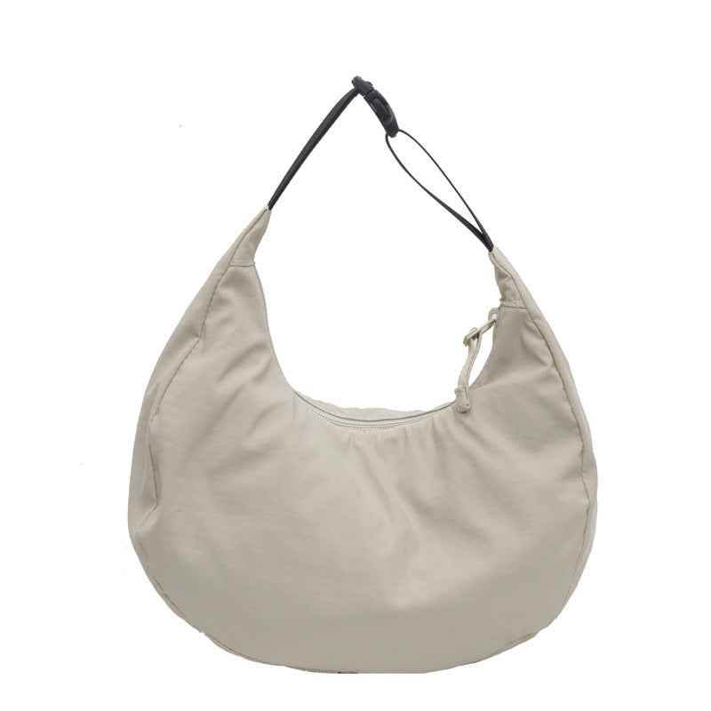 Lightweight Dumpling Bag Women's Solid Color Nylon Cloth Beige MuddyStock