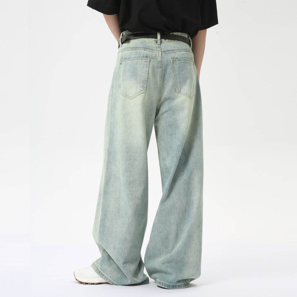 Retro Light Color Stitching Design Straight Wide Leg Jeans For Men MuddyStock