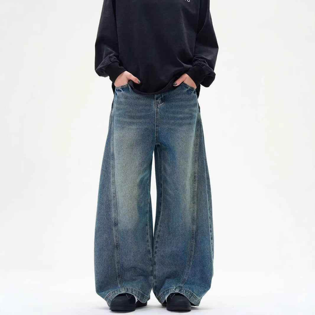 American Retro Washed Distressed Machete Design Jeans For Men And Women MuddyStock