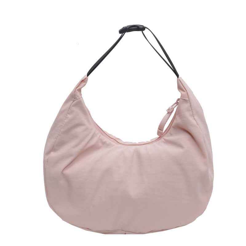 Lightweight Dumpling Bag Women's Solid Color Nylon Cloth Light Pink MuddyStock