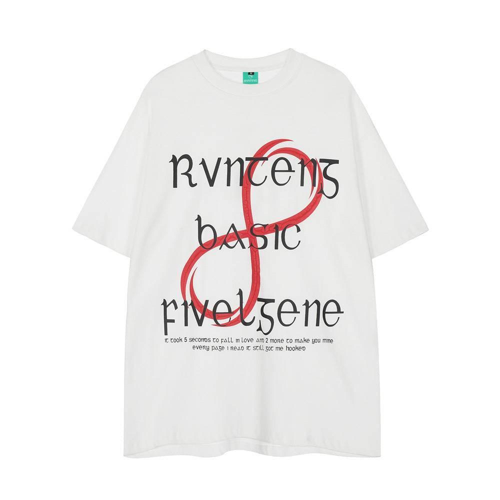 Creative Letters Puff Print Short Sleeve For Men And Women White