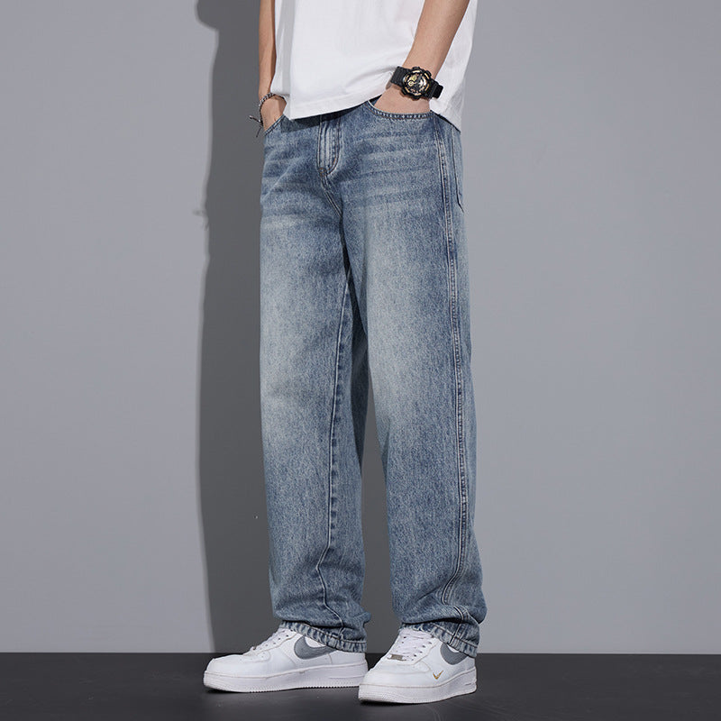 Men's Loose Casual Anti-wrinkle Straight Jeans Light Blue MuddyStock