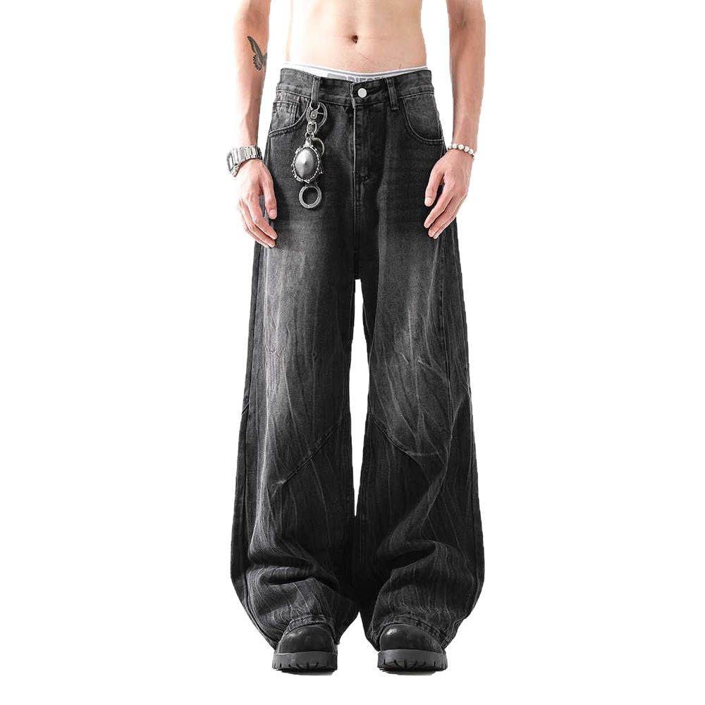 Lightning Pattern Washed Straight Jeans Men MuddyStock