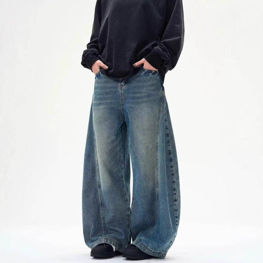 American Retro Washed Distressed Machete Design Jeans For Men And Women Blue S MuddyStock