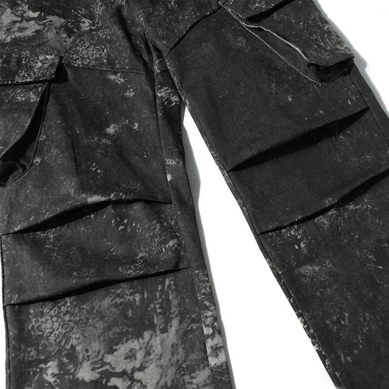 High Street American Splash-ink Distressed Pleated Multi-pocket Cargo Pants For Men And Women MuddyStock