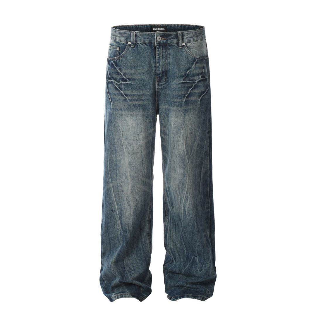 American Retro Lightning Blue Straight Jeans For Men Blue MuddyStock