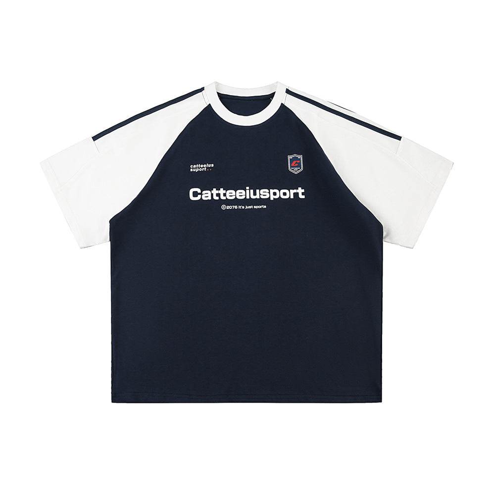 Heavy Cotton Short-sleeved Men's T-shirt Letter Printed Round Neck All-matching Navy Blue MuddyStock