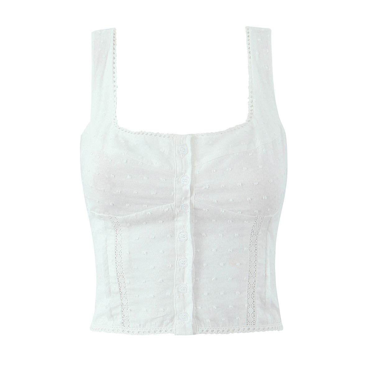 Flower Embroidered Button Cardigan Short Camisole White MuddyStock