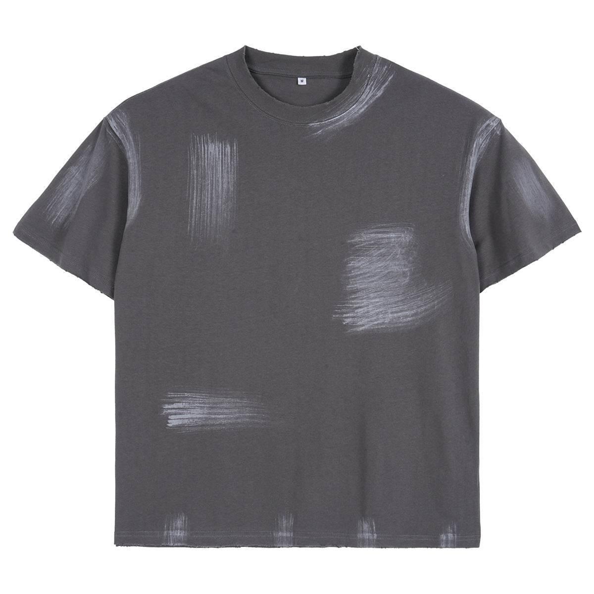 Washed-out Vintage Loose Cotton Fashion Men's T-shirt Gray