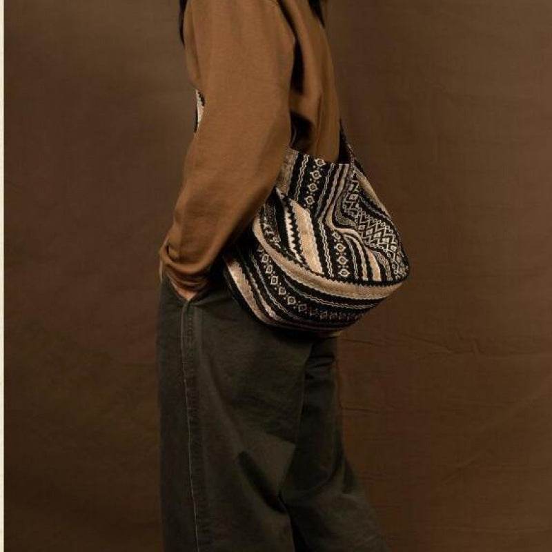 Jacquard Striped Thick Handprint Vintage Messenger Bag MuddyStock