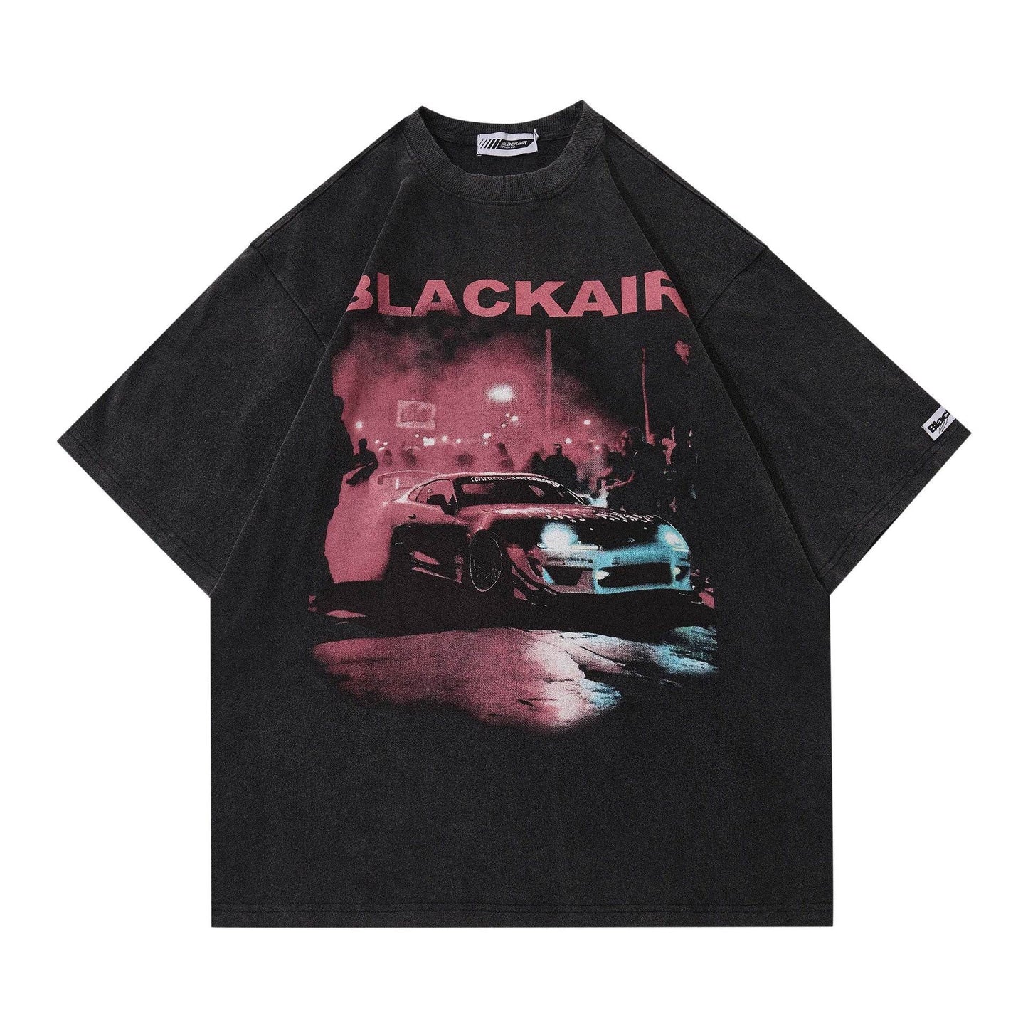 Street Men's Wear Printed Fog Racing Short Sleeve Black MuddyStock