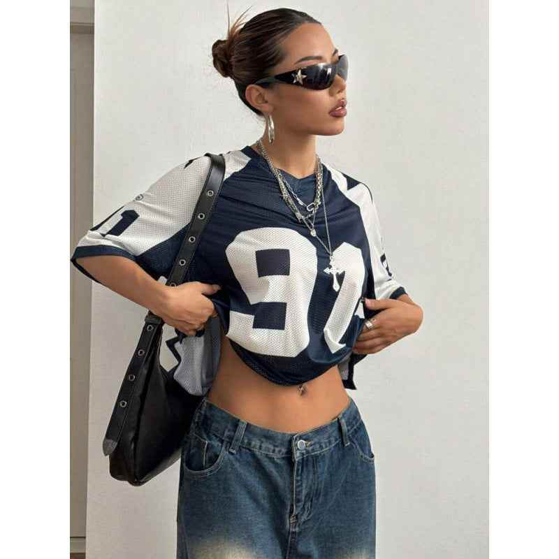 Sports Style Printed Contrast Color Mesh Short-sleeved T-shirt Jersey MuddyStock
