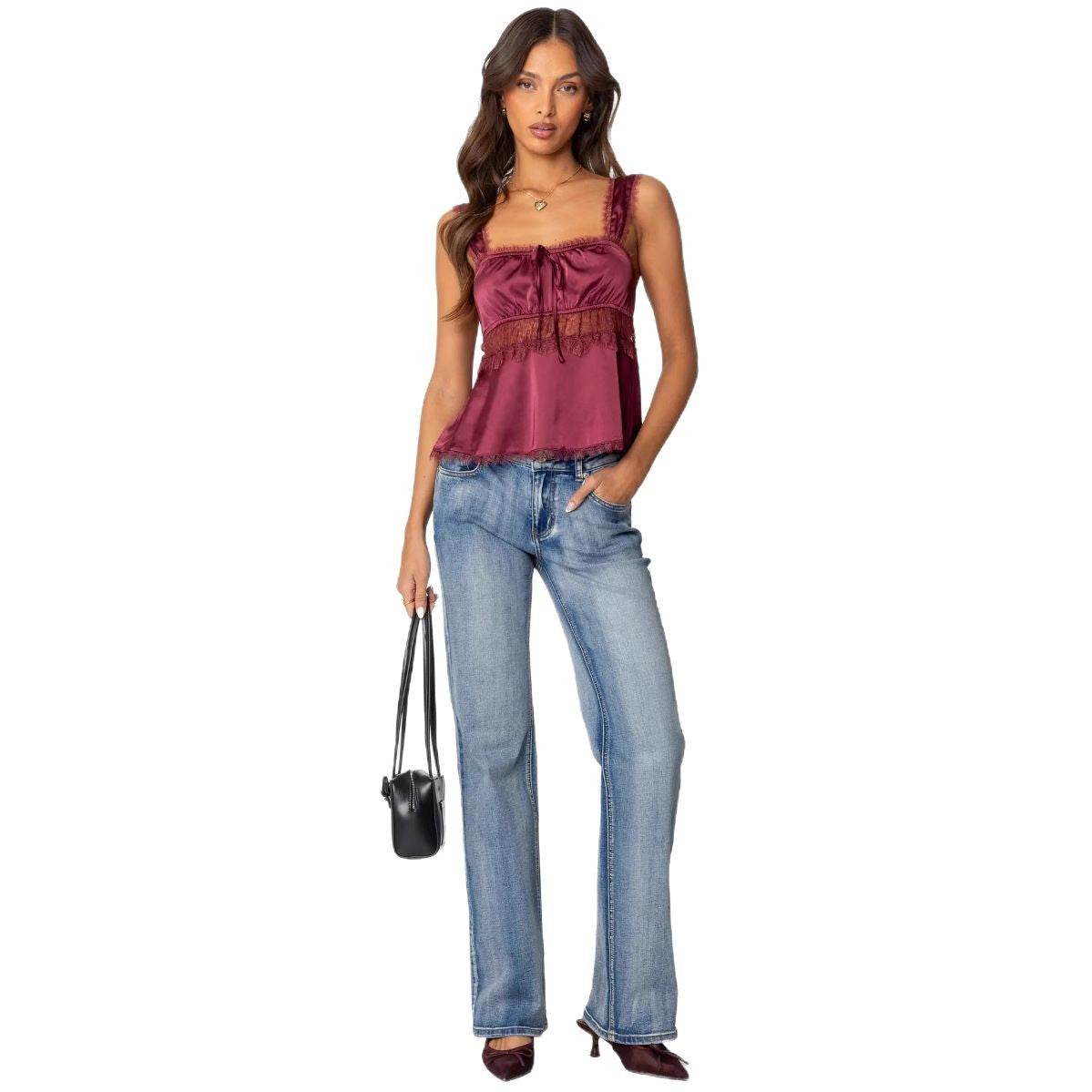 Stitching Lace Spaghetti-strap Camisole Top MuddyStock
