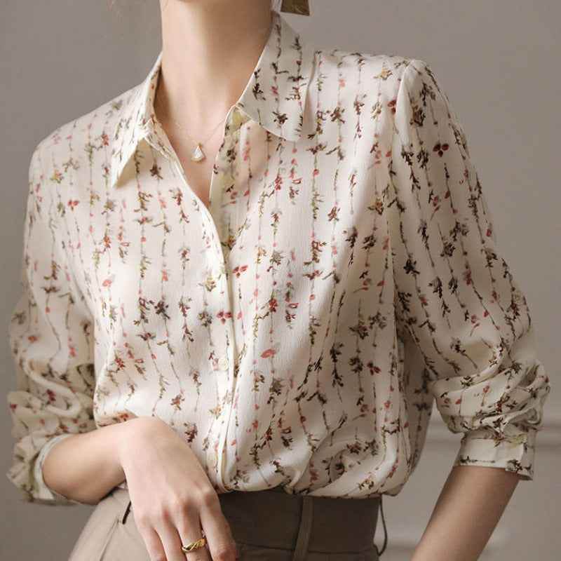 Women's Simple Elegant Draping Floral Shirt MuddyStock