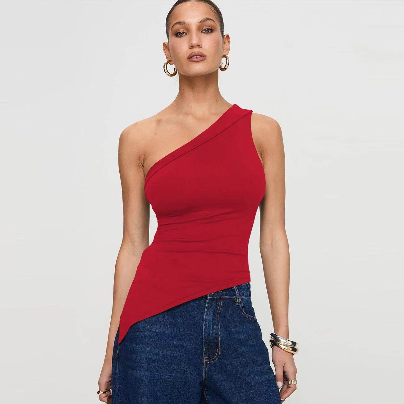 Women's Irregular Slit Design Top Gray MuddyStock