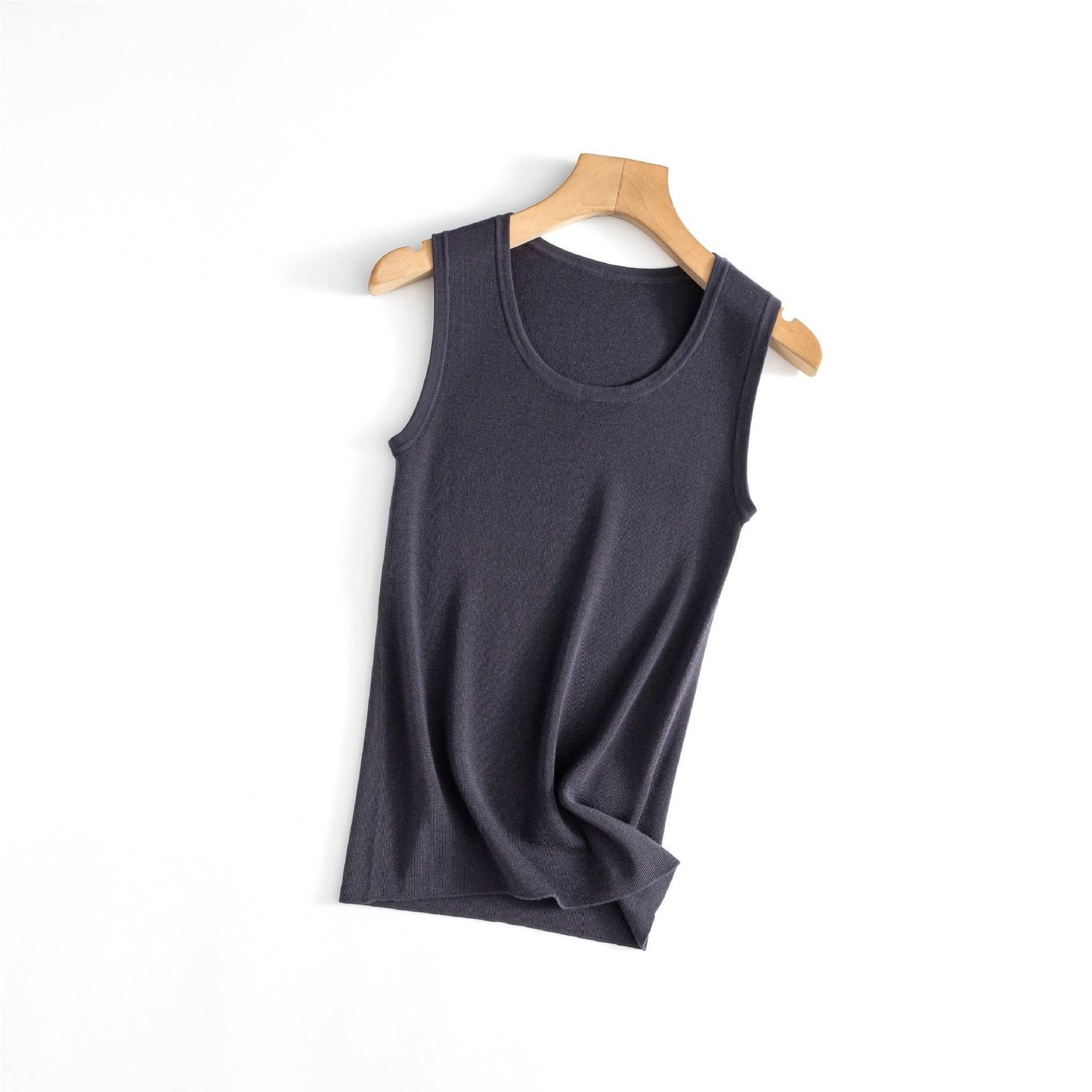 New Seamless Inner Low Collar Sleeveless Knitwear Dark Gray Purple MuddyStock