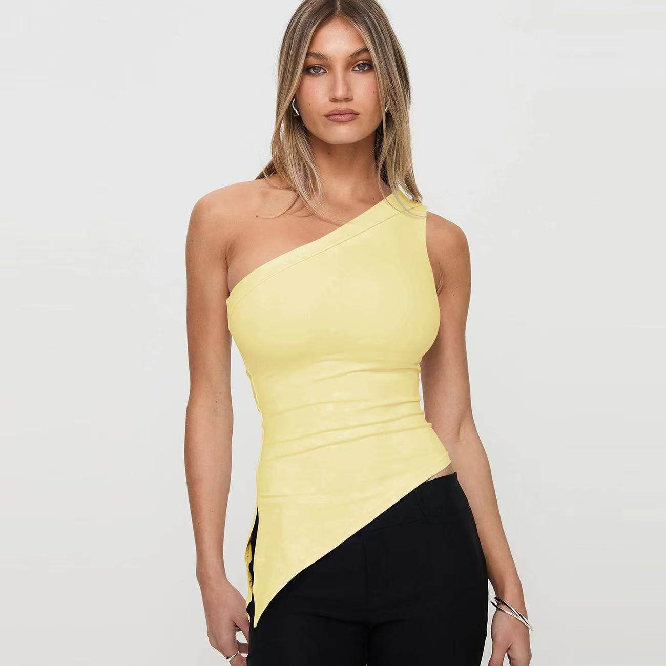 Women's Irregular Slit Design Top Ivory White MuddyStock