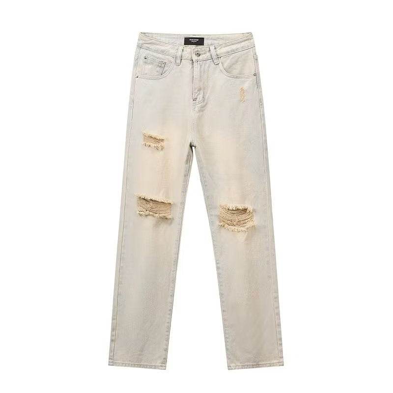 Ripped Jeans Men's Thin Yellow Mud Color Wide Leg MuddyStock