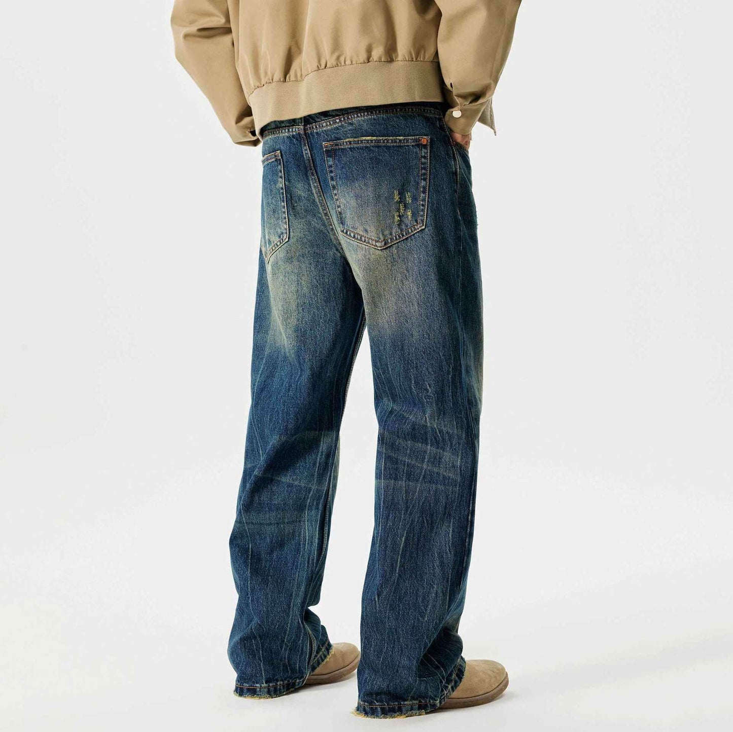 Street Scrape Water Pattern Simple Loose Micro-flared Jeans For Men MuddyStock