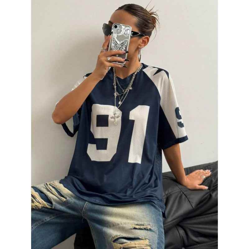 Sports Style Printed Contrast Color Mesh Short-sleeved T-shirt Jersey MuddyStock