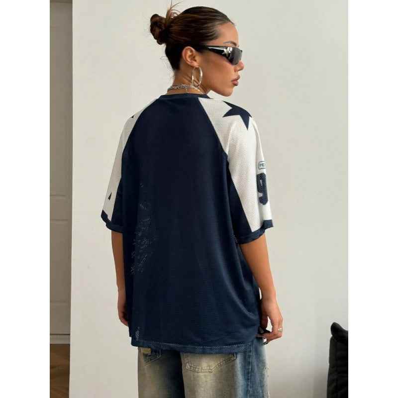 Sports Style Printed Contrast Color Mesh Short-sleeved T-shirt Jersey MuddyStock