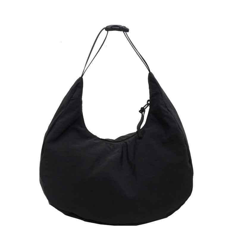 Lightweight Dumpling Bag Women's Solid Color Nylon Cloth Black MuddyStock