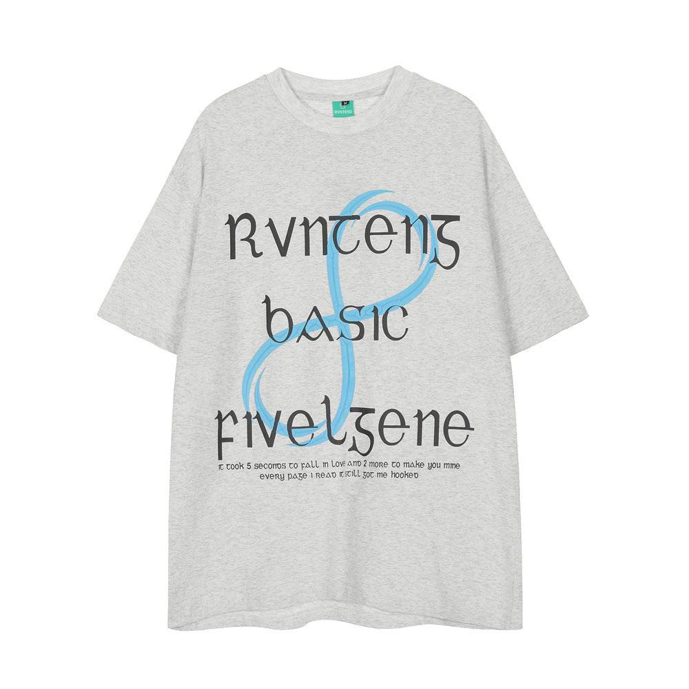 Creative Letters Puff Print Short Sleeve For Men And Women Gray MuddyStock