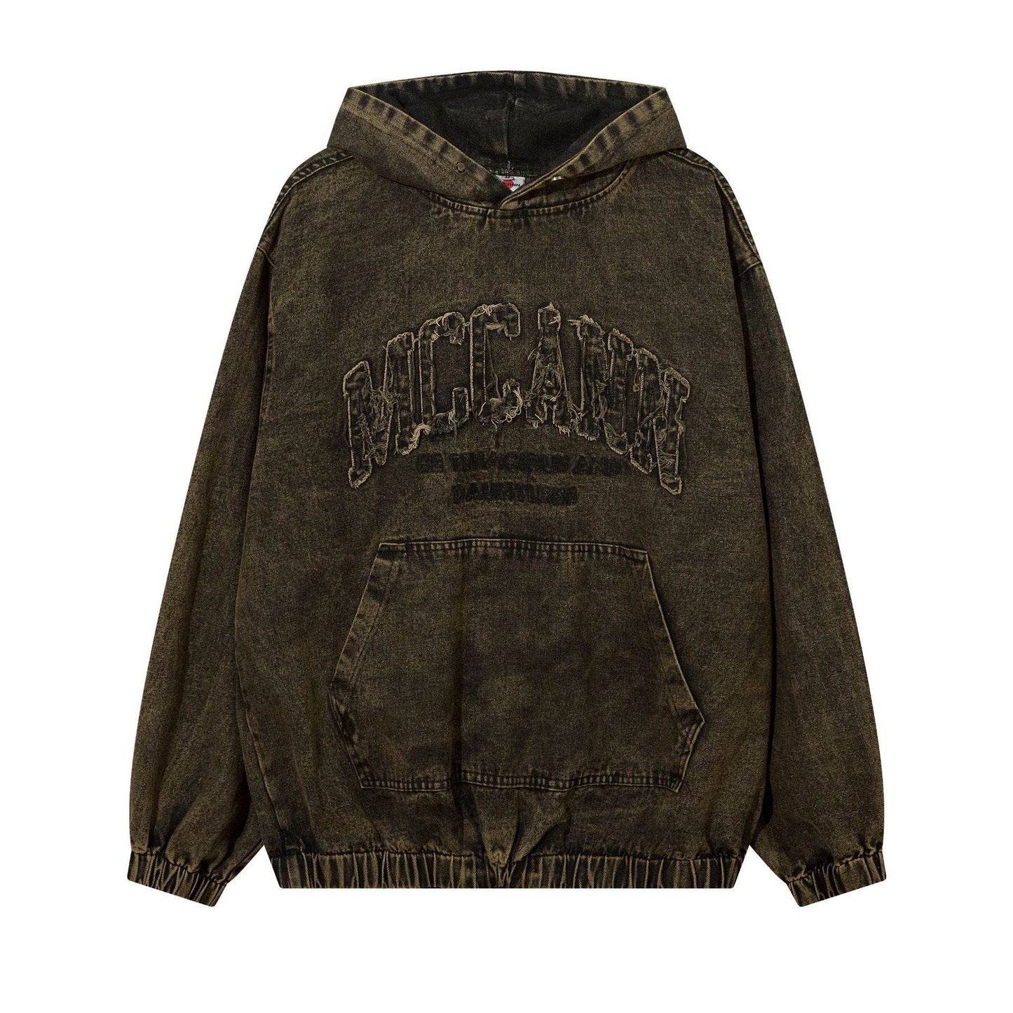 Retro Washed Distressed Hooded Sweater For Men Black MuddyStock