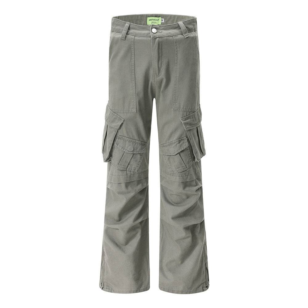 Multi-pocket Cargo Pants Men And Women Gray MuddyStock