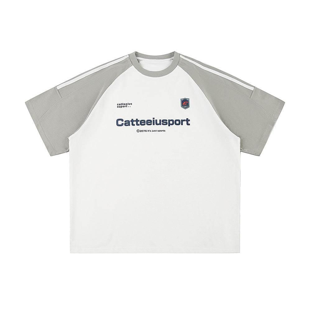 Heavy Cotton Short-sleeved Men's T-shirt Letter Printed Round Neck All-matching White