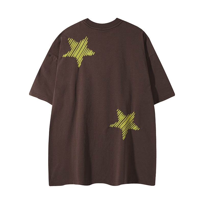 Cool Contrast Color Five-pointed Star Loose Top For Men And Women MuddyStock