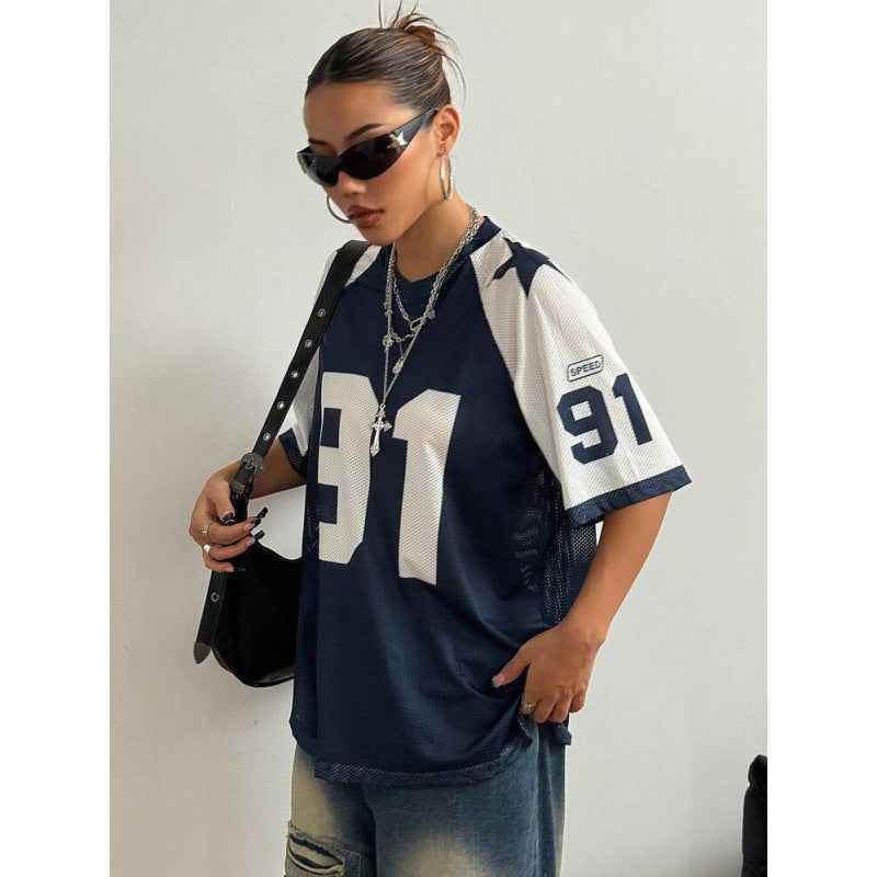 Sports Style Printed Contrast Color Mesh Short-sleeved T-shirt Jersey MuddyStock