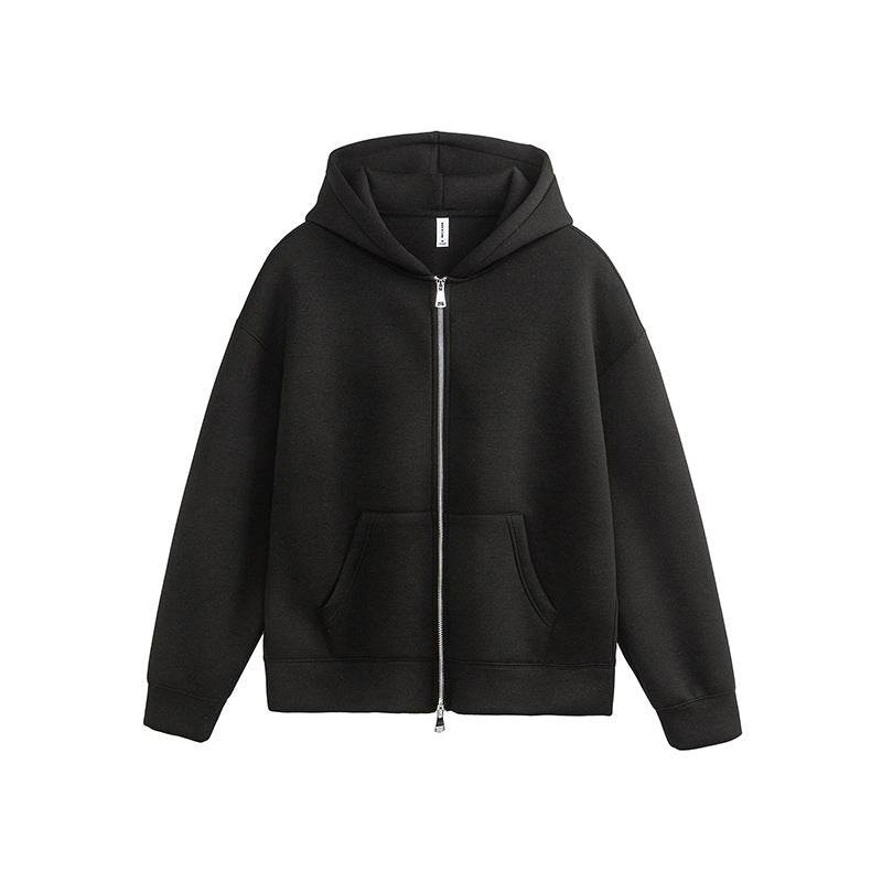 Air Layer Hooded Cardigan Sweater Same Style Black MuddyStock