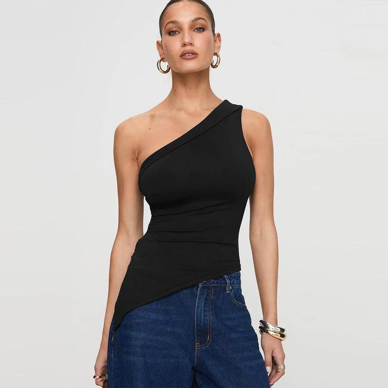 Women's Irregular Slit Design Top Milky White MuddyStock